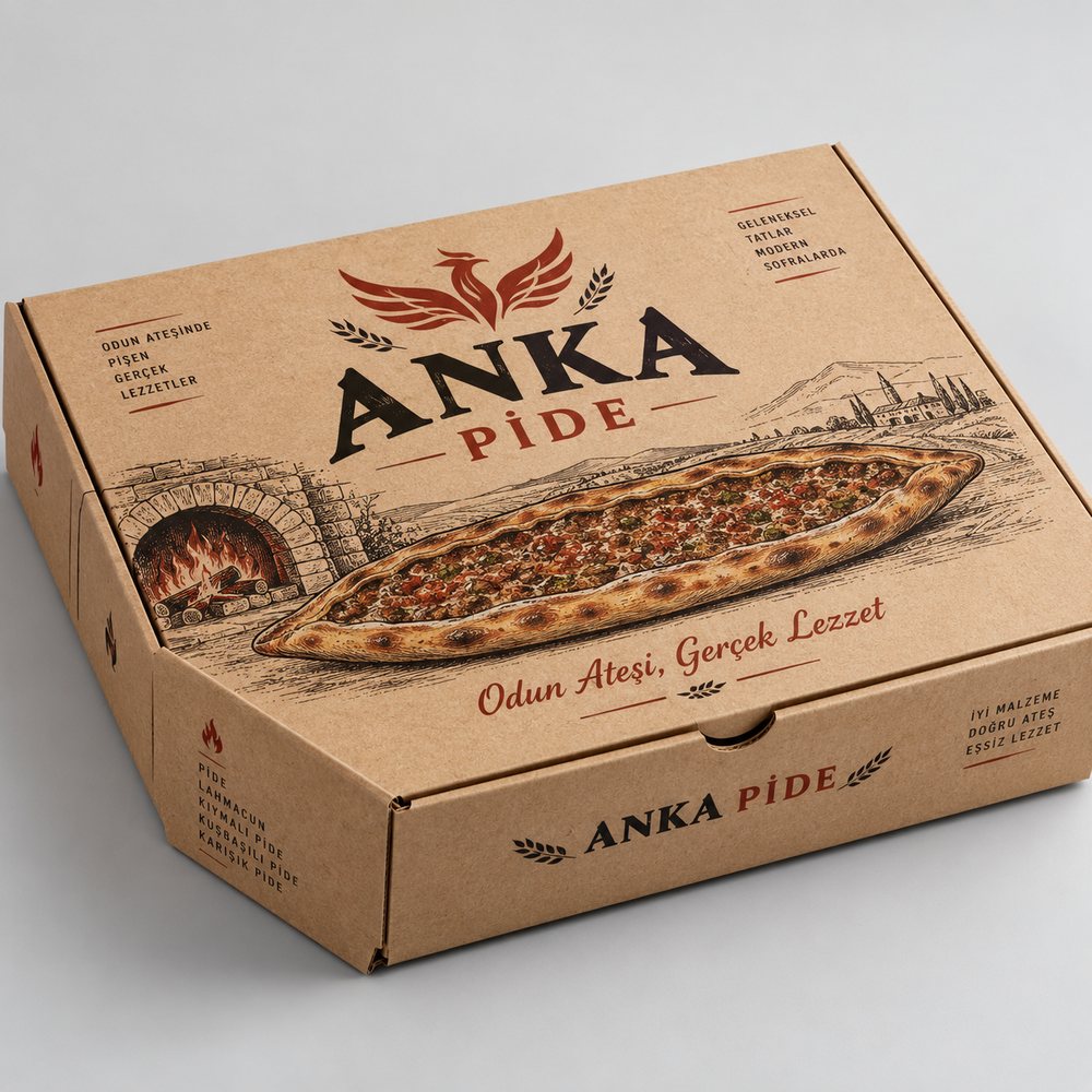 Kraft karton üzerine illüstrasyon baskılı pide kutusu örneği