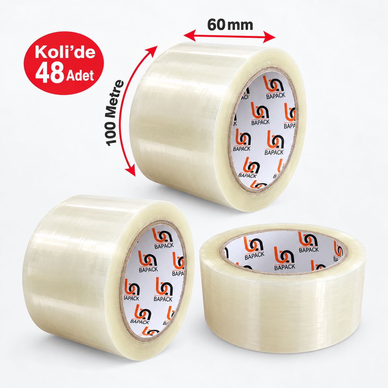 60x100 mm şeffaf koli bandı - BAPACK Ambalaj
